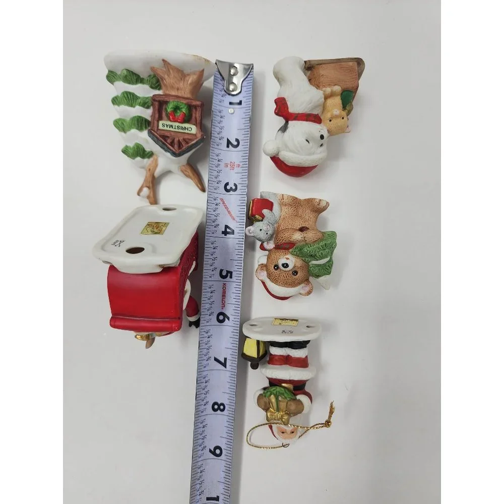 Set Of 5 Homco Christmas Figurines 2‎ Santas 2 Bears 1 Pine Tree